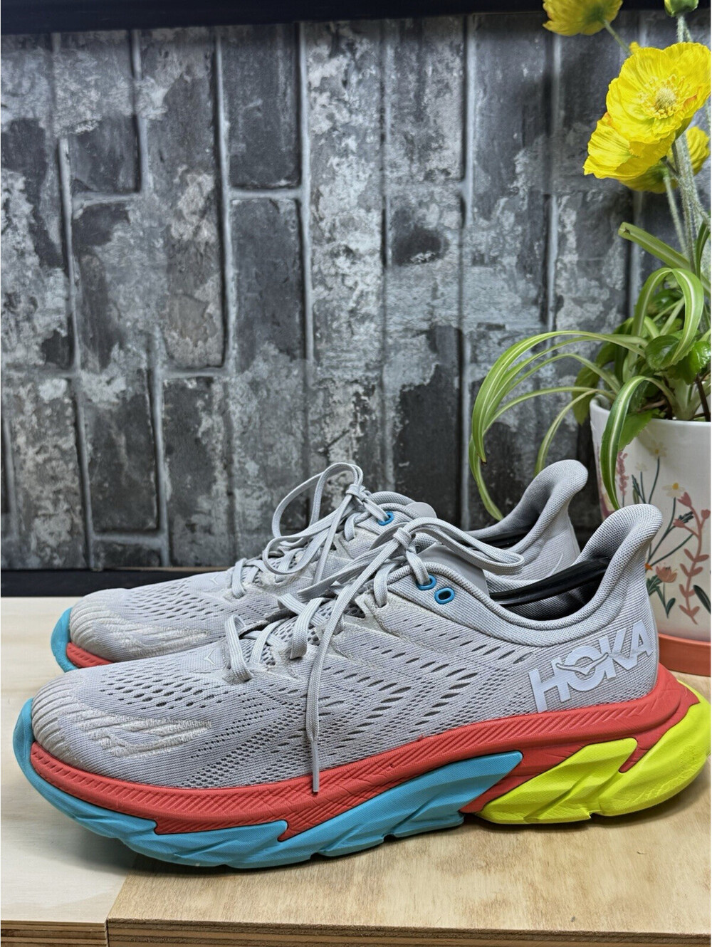 Hoka One One Clifton Edge Lunar Rock Cyan Red Men's Running Sneaker 1110510